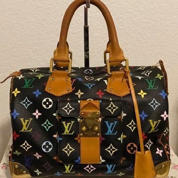 Louis Vuitton black noir multicolor speedy 30 Takashi Murakami 💯 % authentic - Picture 5 of 16